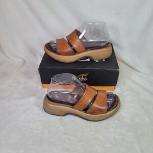 Dansko Bohemian Minimalist Slides Tan Leather Sandals Vacation Resortwear Size 7